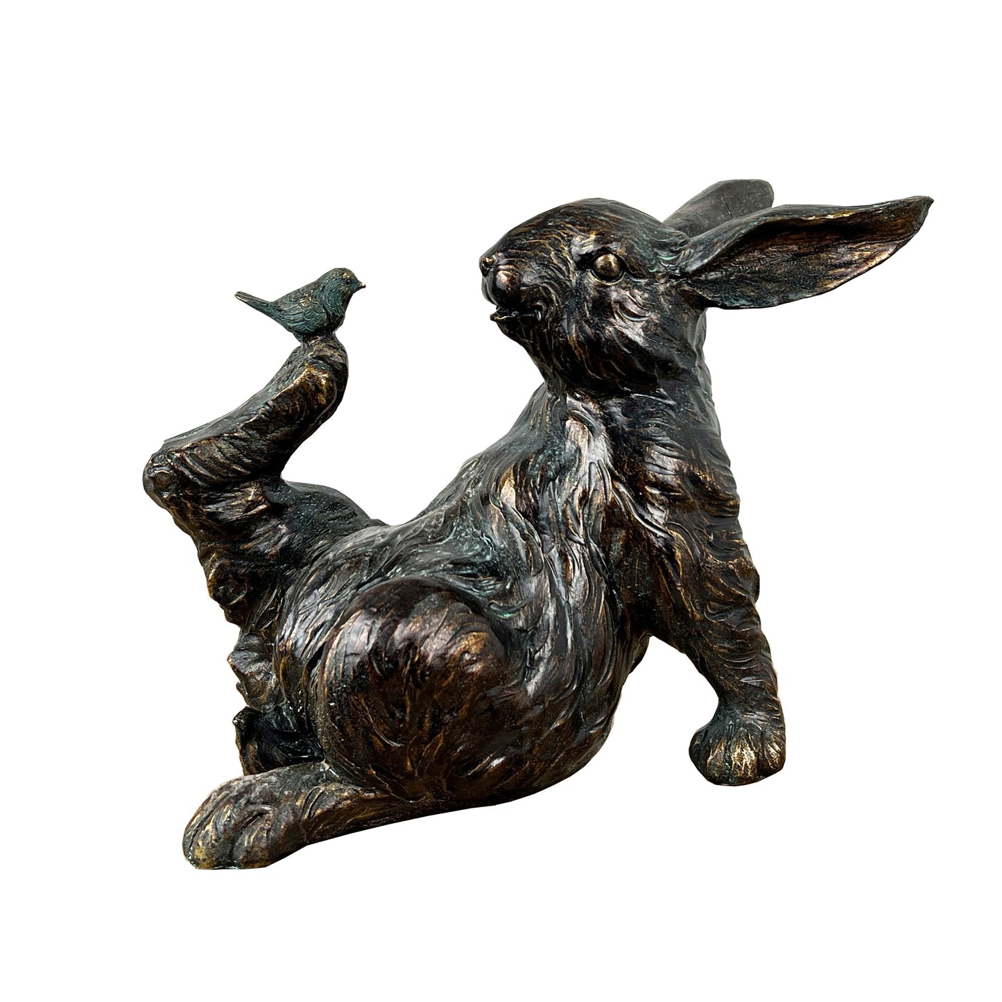 Rabbit with Bird on Foot Ornament - Resin