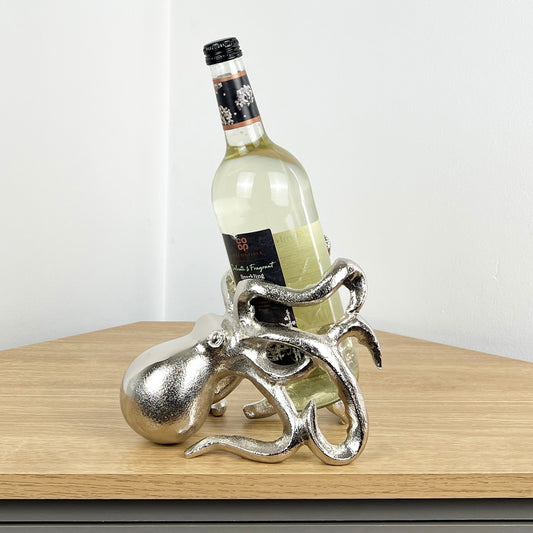 Metal Octopus Wine Bottle Holder - Silver