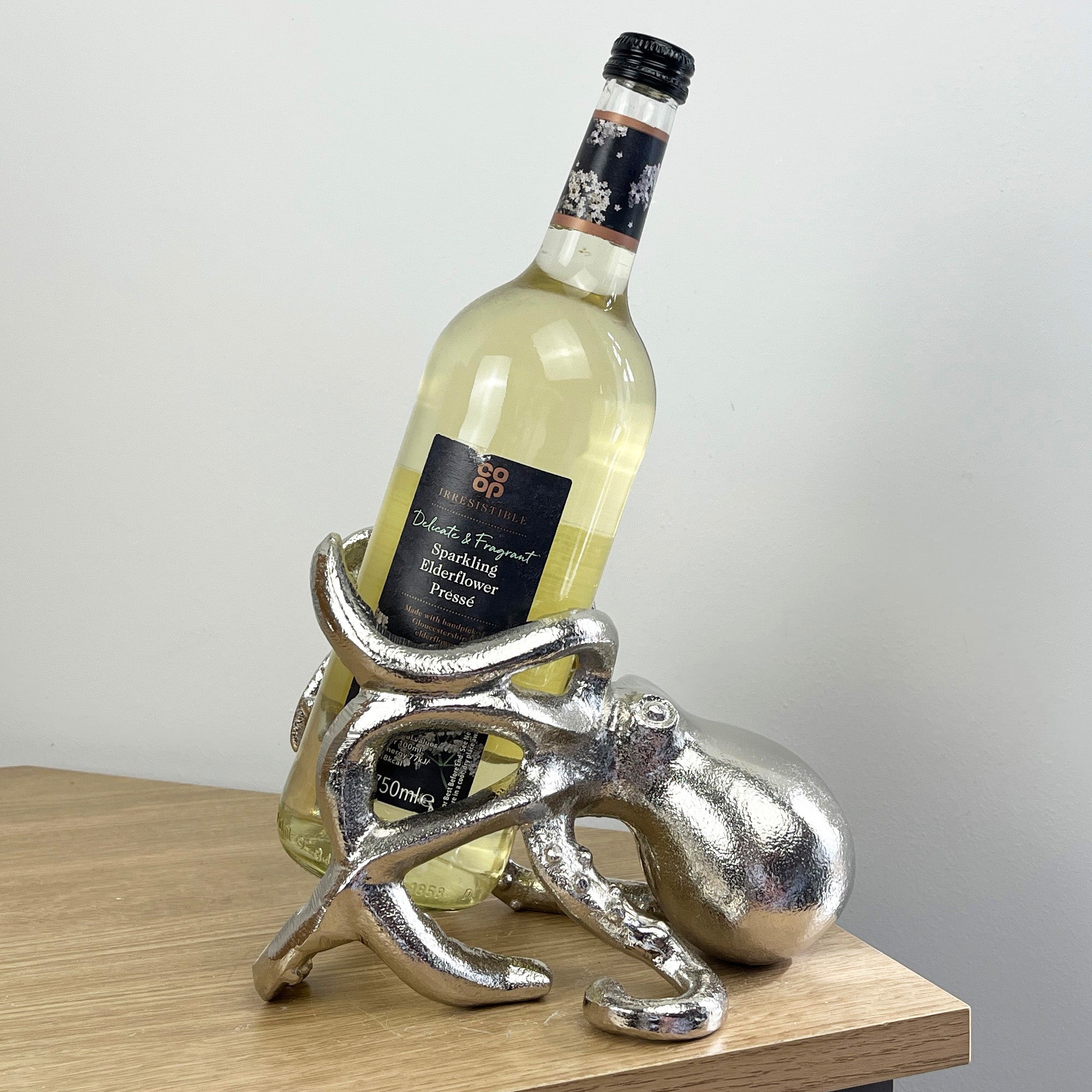 Metal Octopus Wine Bottle Holder - Silver