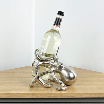 Metal Octopus Wine Bottle Holder - Silver