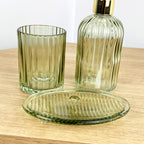 3 Piece Ribbed Glass Bathroom Sink Accessories Set - Green