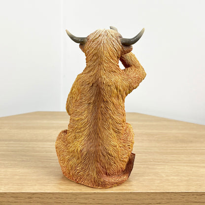 19cm See No Evil Highland Cow Ornament - Resin