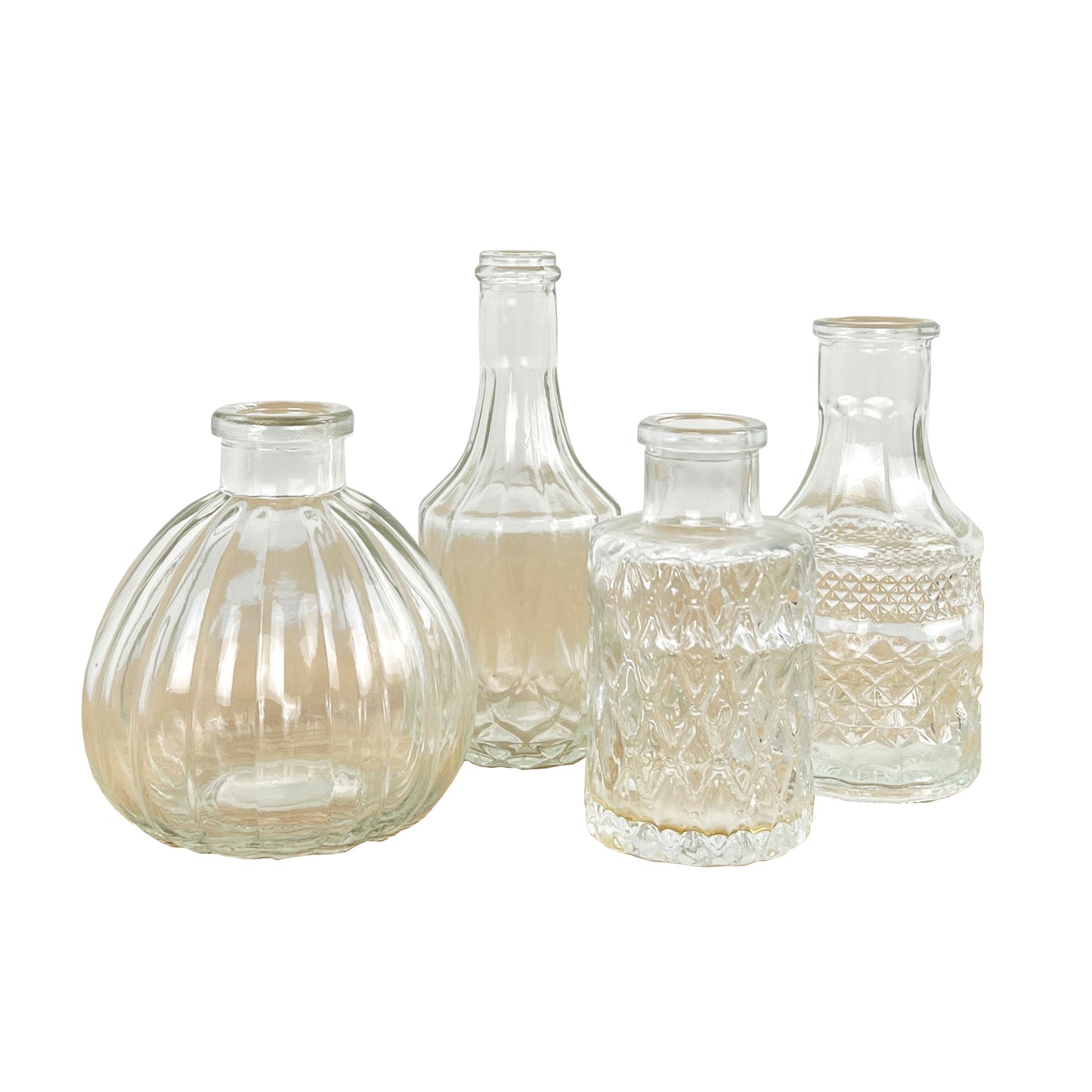 Set of 4 Vintage Style Bud Vases - Clear