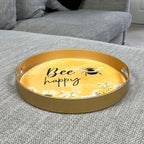 'Bee Happy' 33cm Round Tray with Handles - Plastic