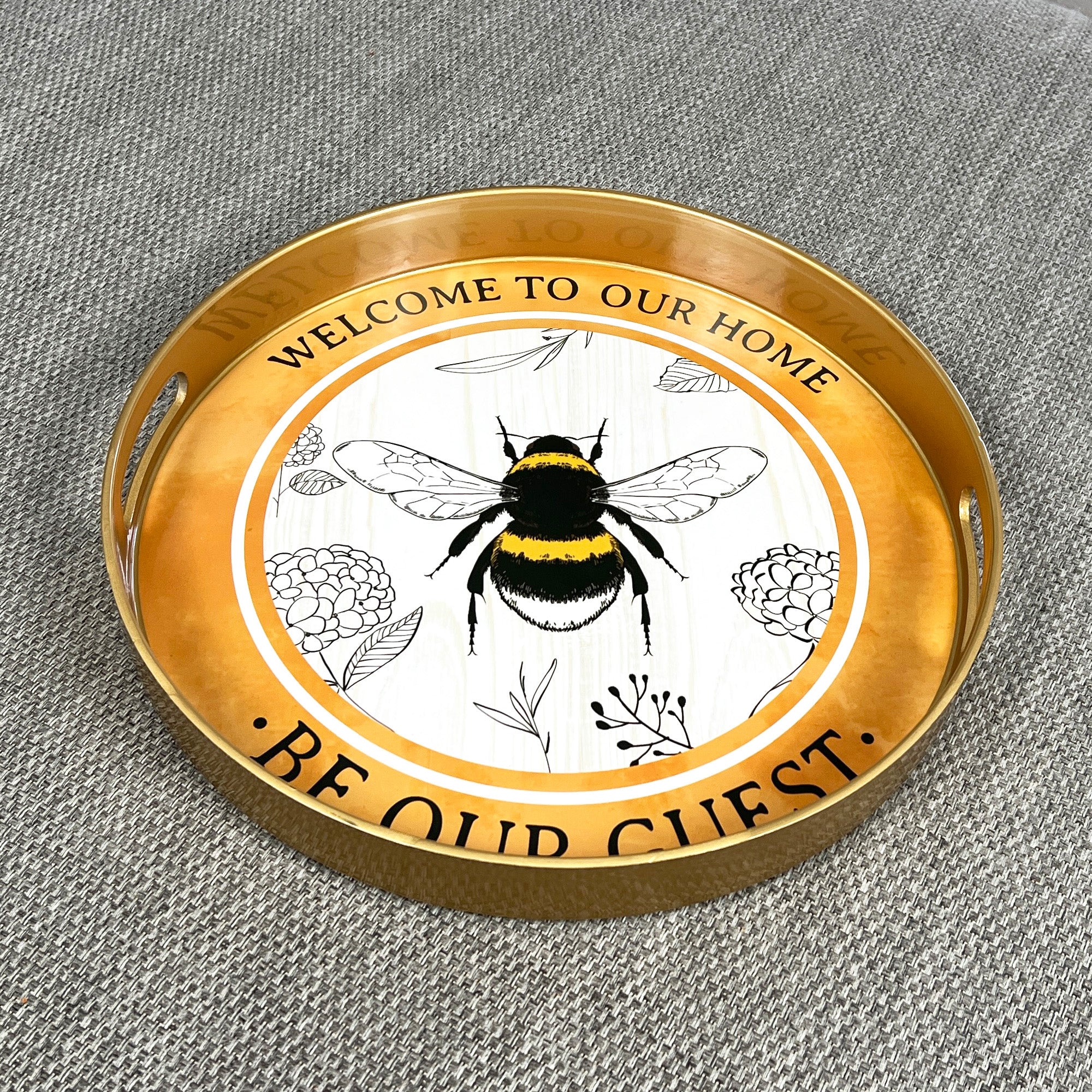 Bee Themed 33cm Round Tray with Handles - Plastic