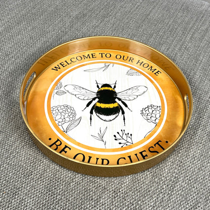 Bee Themed 33cm Round Tray with Handles - Plastic