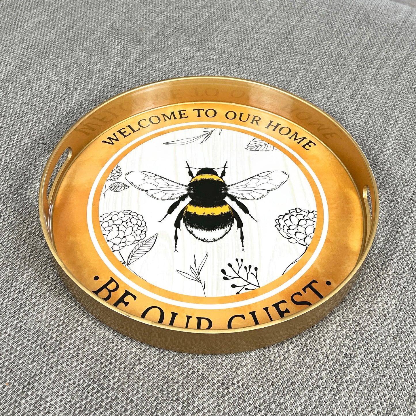 Bee Themed 33cm Round Tray with Handles - Plastic