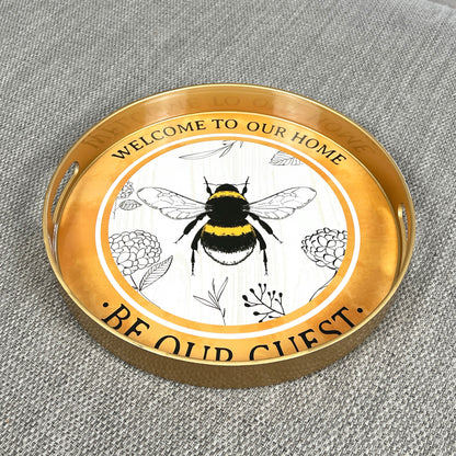 Bee Themed 33cm Round Tray with Handles - Plastic