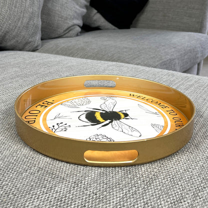 Bee Themed 33cm Round Tray with Handles - Plastic