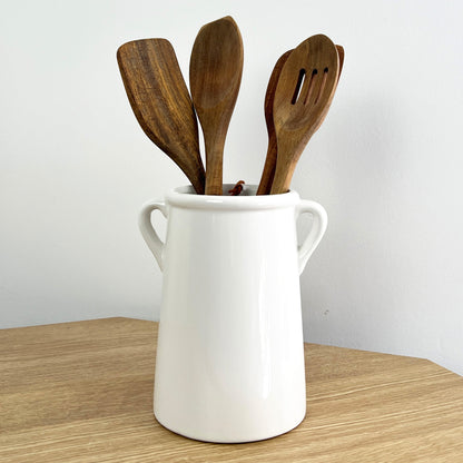 18cm Tall Kitchen Utensil Storage Pot - White