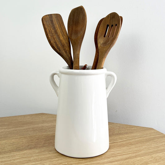 18cm Tall Kitchen Utensil Storage Pot - White