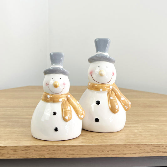 Pair of Cute Snowmen Ornaments - Ceramic