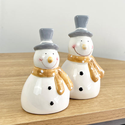 Pair of Cute Snowmen Ornaments - Ceramic