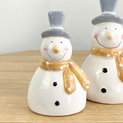 Pair of Cute Snowmen Ornaments - Ceramic