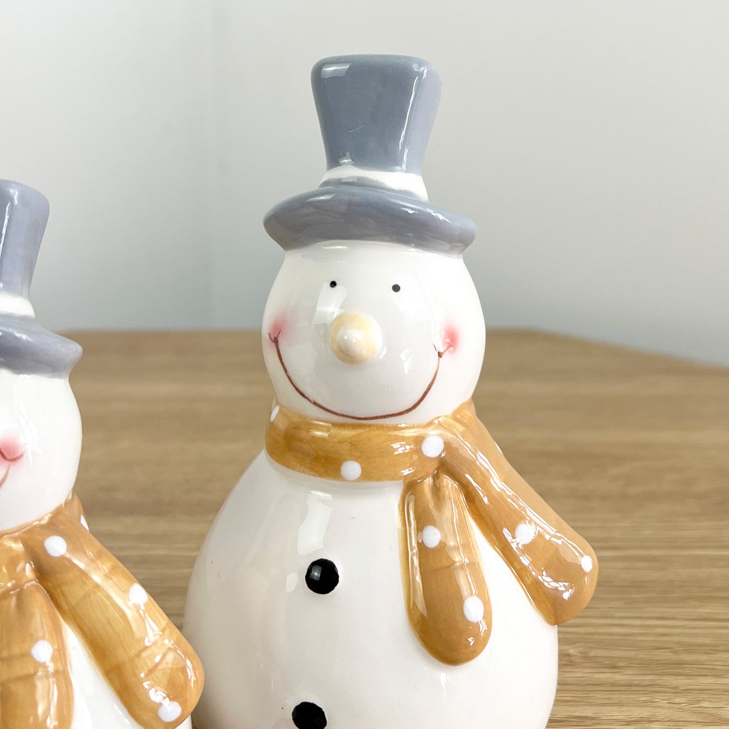 Pair of Cute Snowmen Ornaments - Ceramic