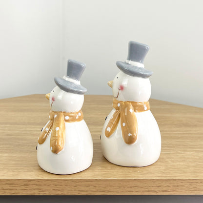 Pair of Cute Snowmen Ornaments - Ceramic