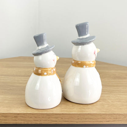 Pair of Cute Snowmen Ornaments - Ceramic