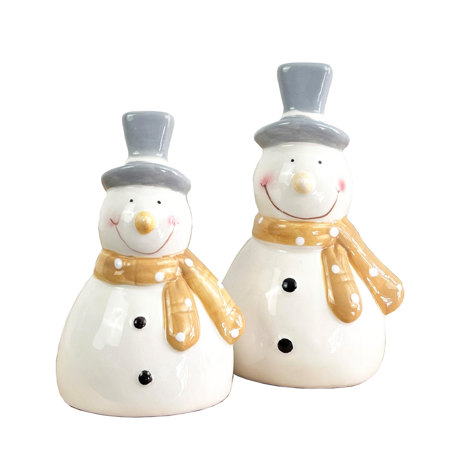 Pair of Cute Snowmen Ornaments - Ceramic