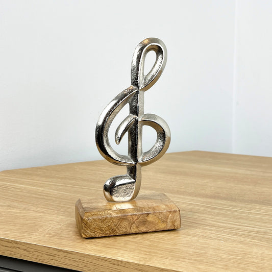 20cm Metal Treble Clef on Wood Music Ornament