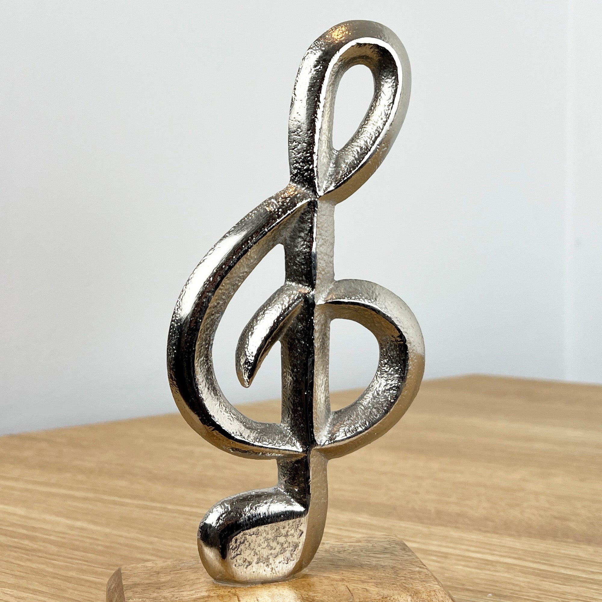 20cm Metal Treble Clef on Wood Music Ornament