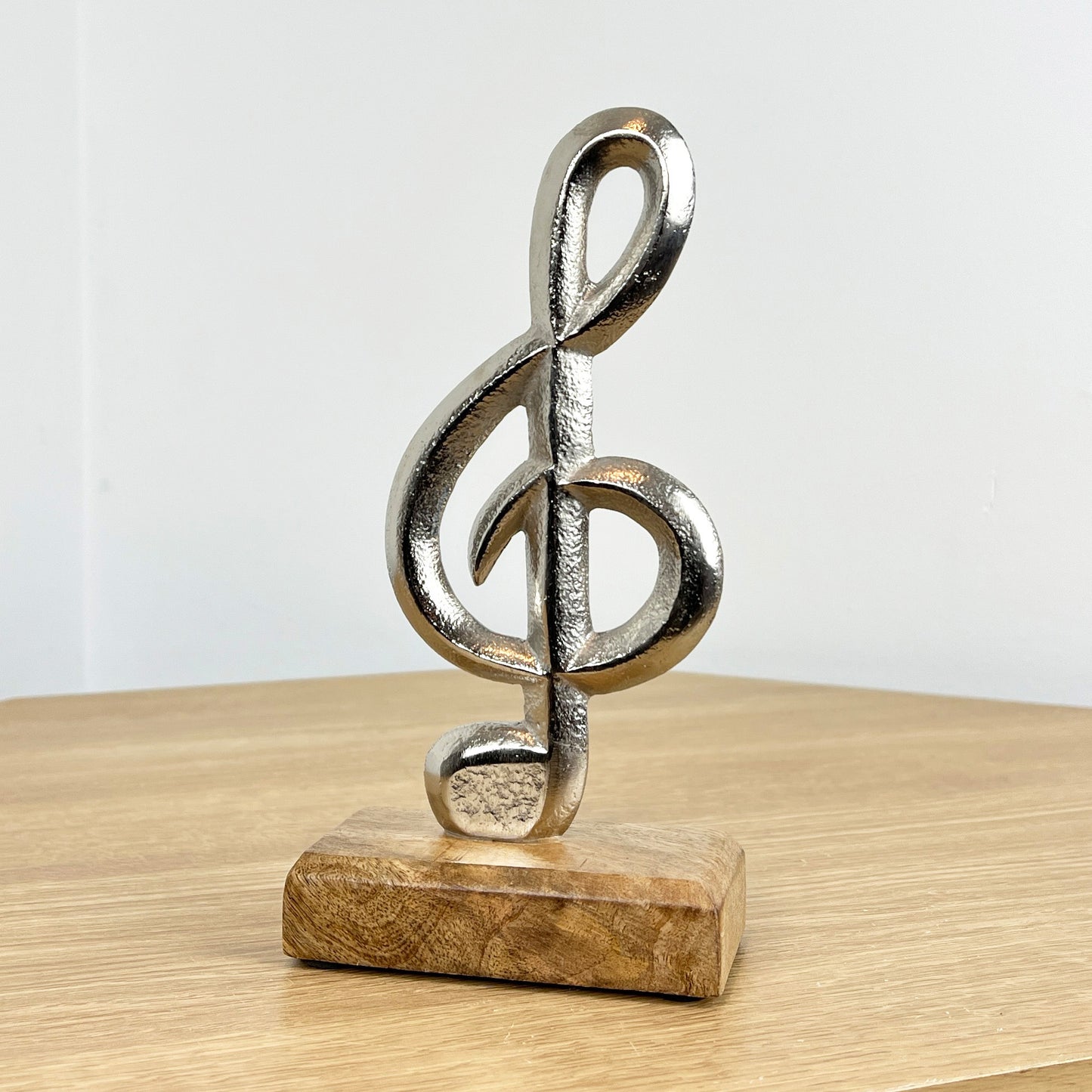 20cm Metal Treble Clef on Wood Music Ornament