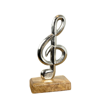 20cm Metal Treble Clef on Wood Music Ornament