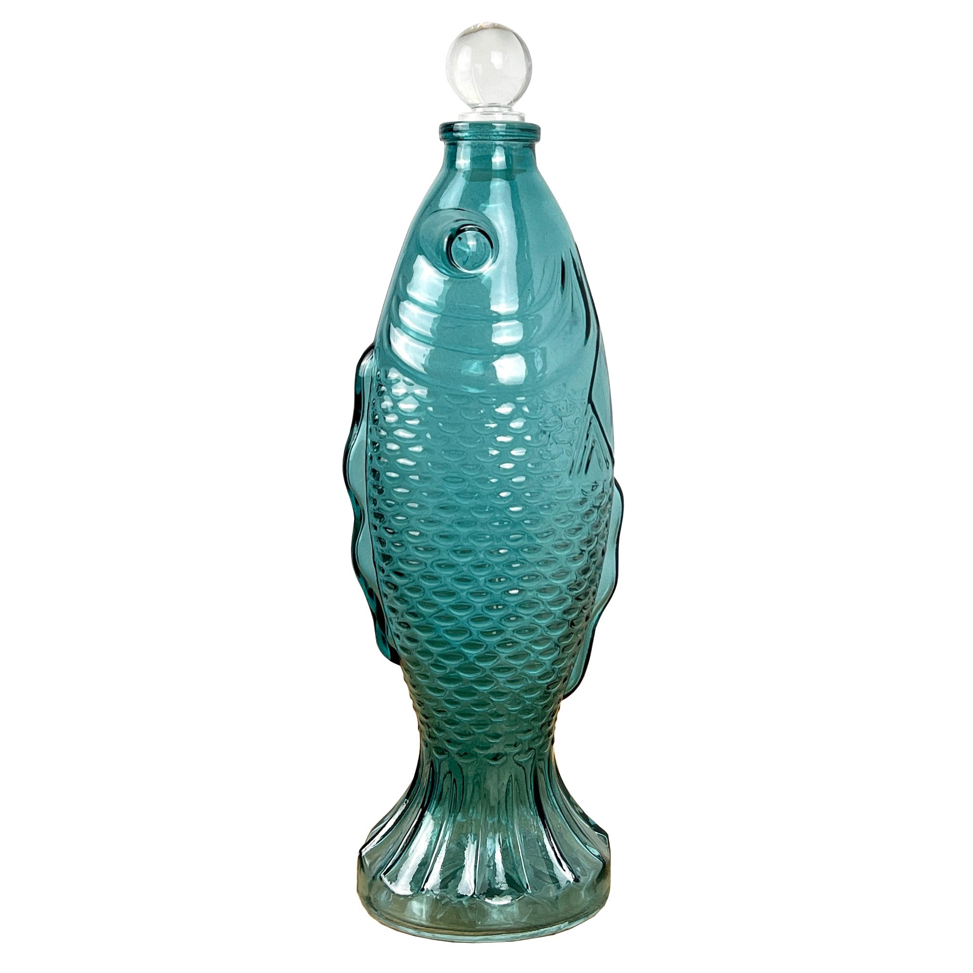 29.5cm Glass Fish Bottle - Blue