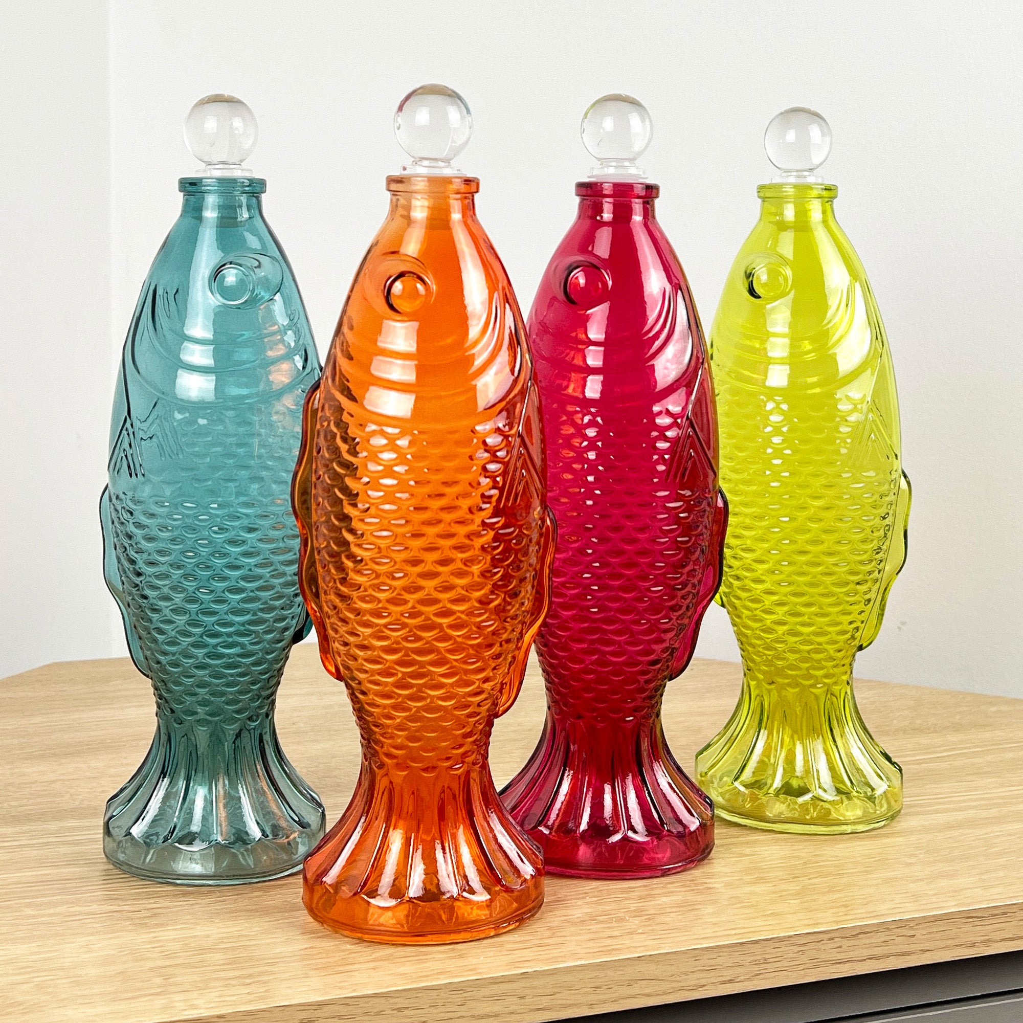 29.5cm Glass Fish Bottle - Pink