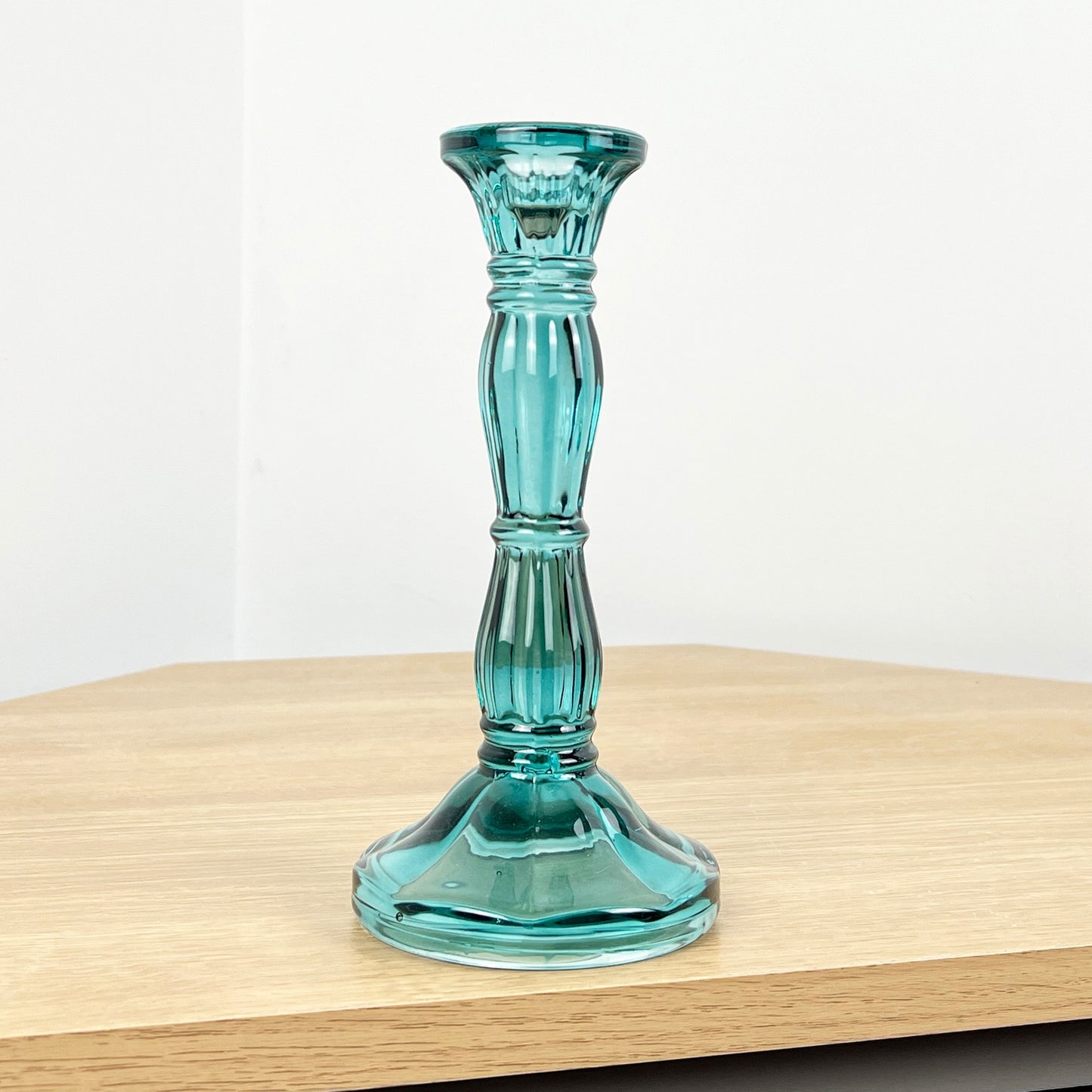 20cm Coloured Glass Candlestick Tapered Candle Holder – Blue