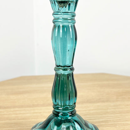 20cm Coloured Glass Candlestick Tapered Candle Holder – Blue