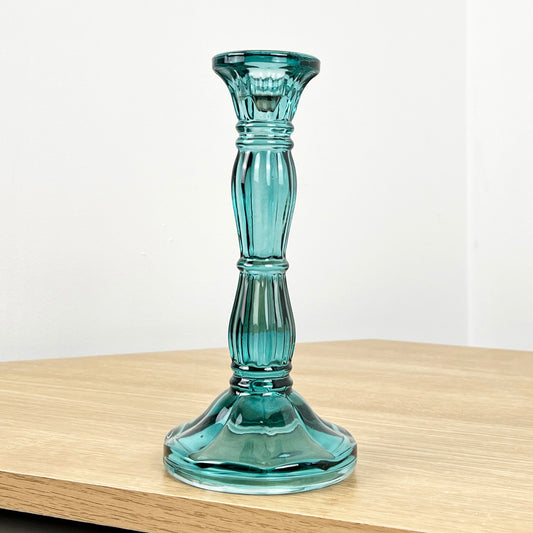 20cm Coloured Glass Candlestick Tapered Candle Holder – Blue