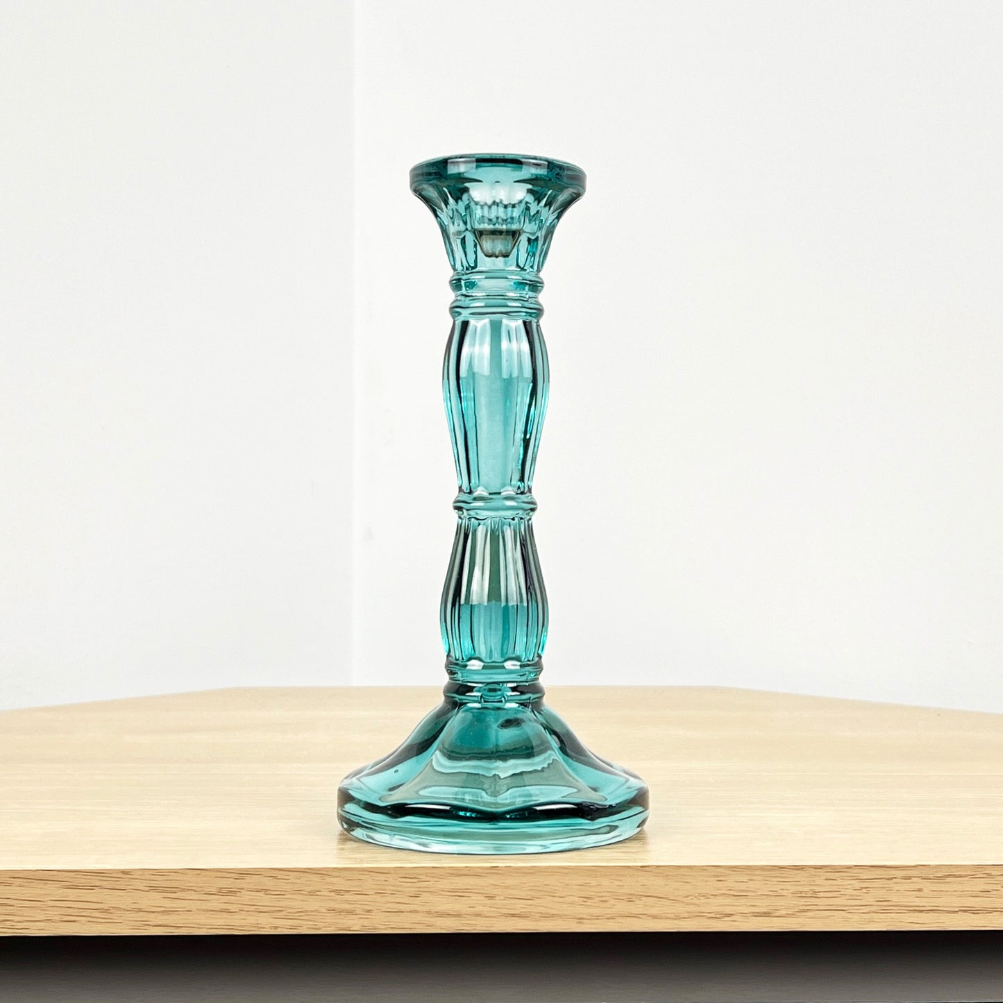 20cm Coloured Glass Candlestick Tapered Candle Holder – Blue