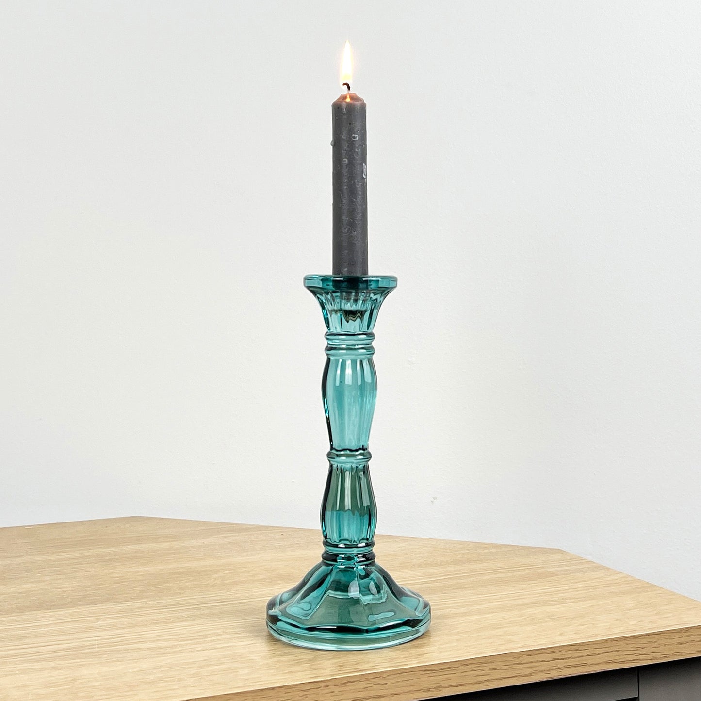 20cm Coloured Glass Candlestick Tapered Candle Holder – Blue