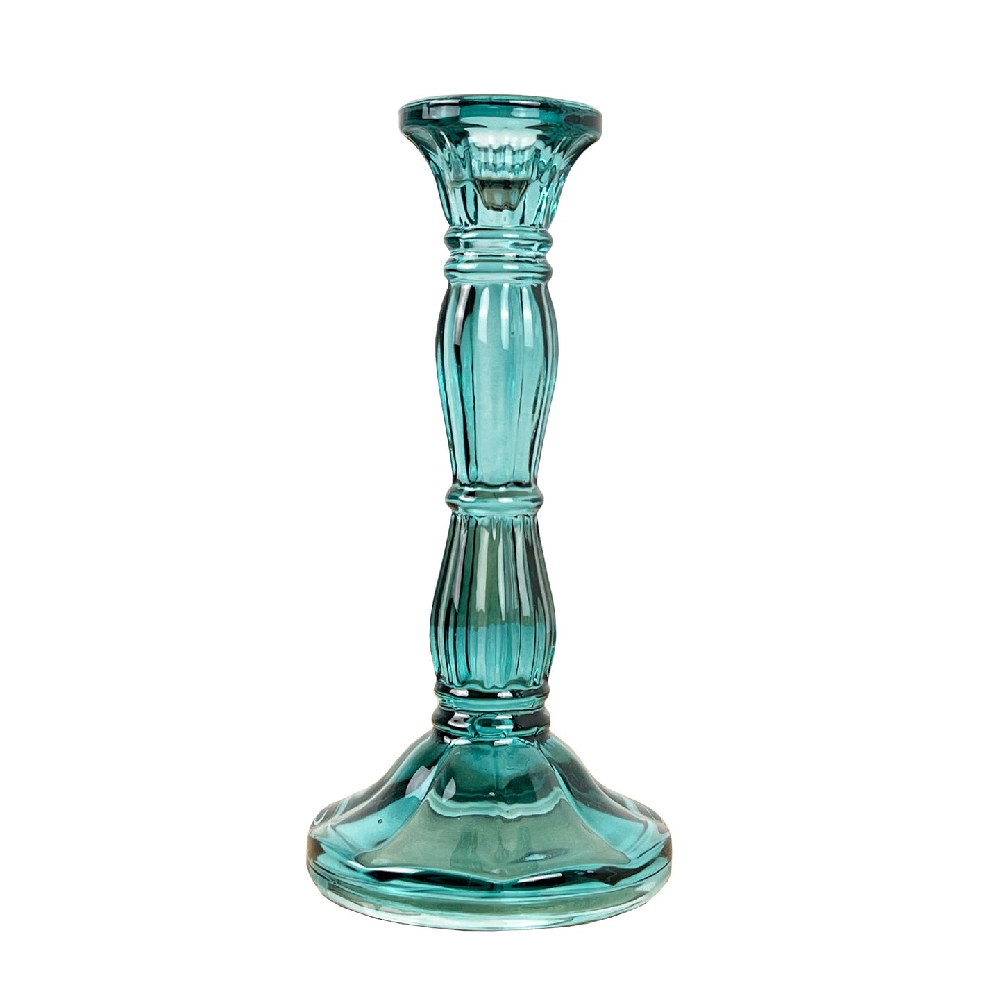 20cm Coloured Glass Candlestick Tapered Candle Holder – Blue