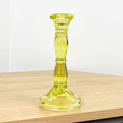 20cm Coloured Glass Candlestick Tapered Candle Holder – Bright Lime Green