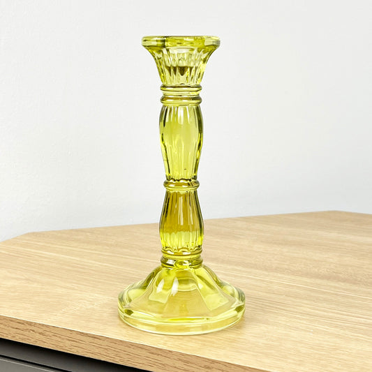 20cm Coloured Glass Candlestick Tapered Candle Holder – Bright Lime Green