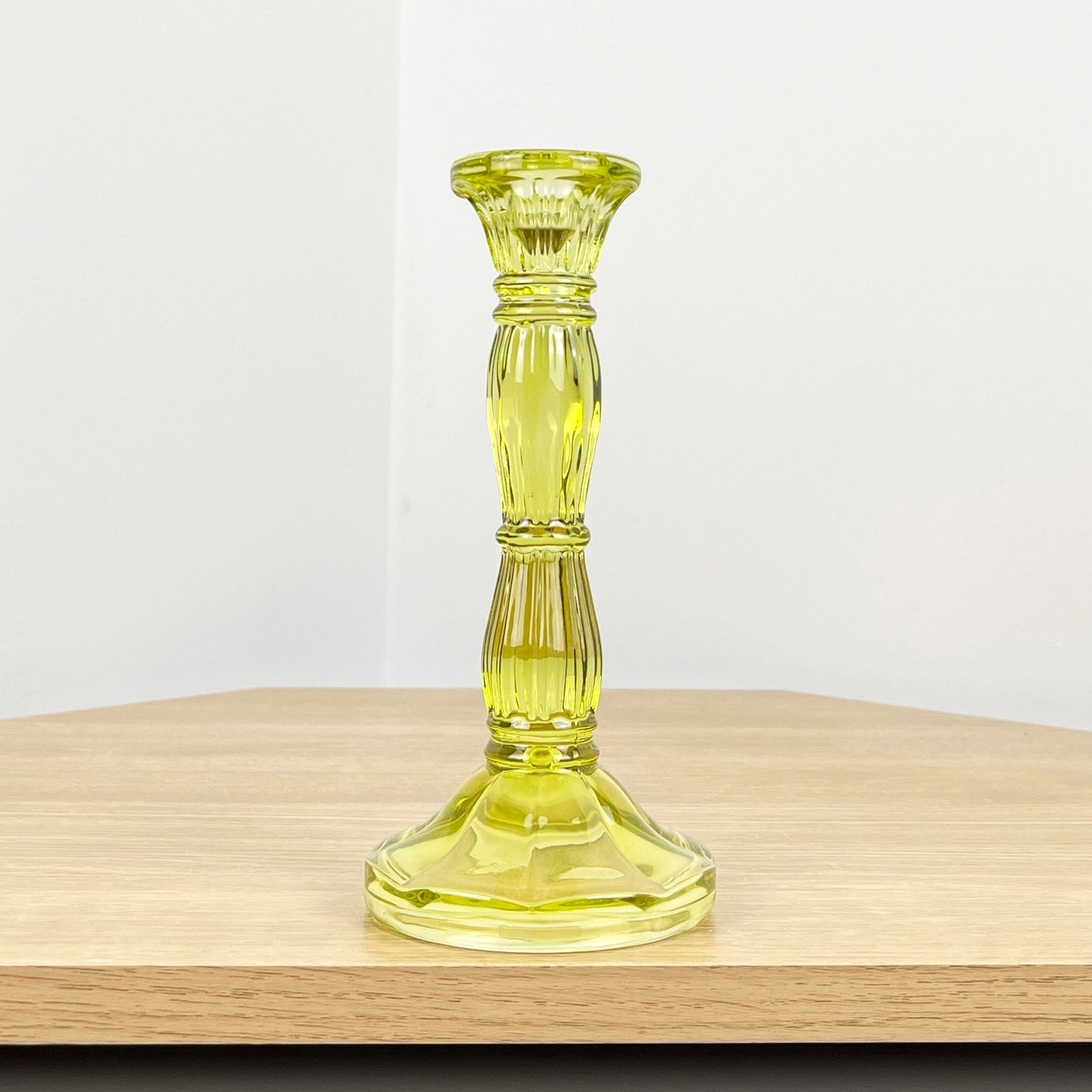 20cm Coloured Glass Candlestick Tapered Candle Holder – Bright Lime Green