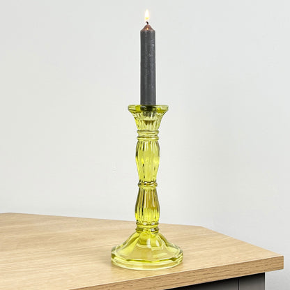 20cm Coloured Glass Candlestick Tapered Candle Holder – Bright Lime Green