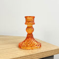 10.5cm Pressed Glass Candlestick Holder - Vibrant Orange