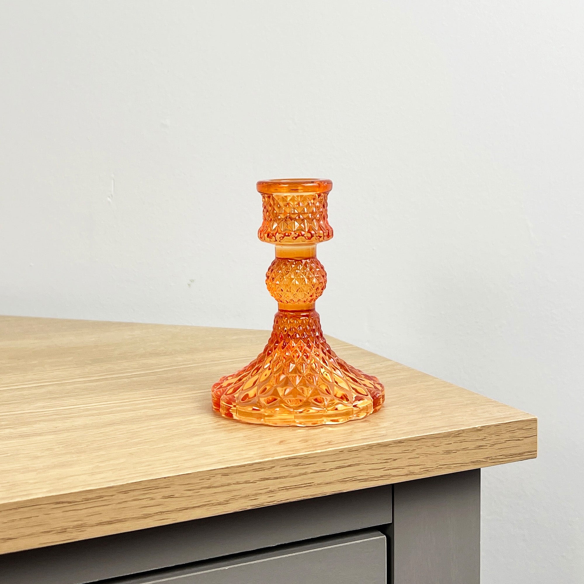 10.5cm Pressed Glass Candlestick Holder - Vibrant Orange