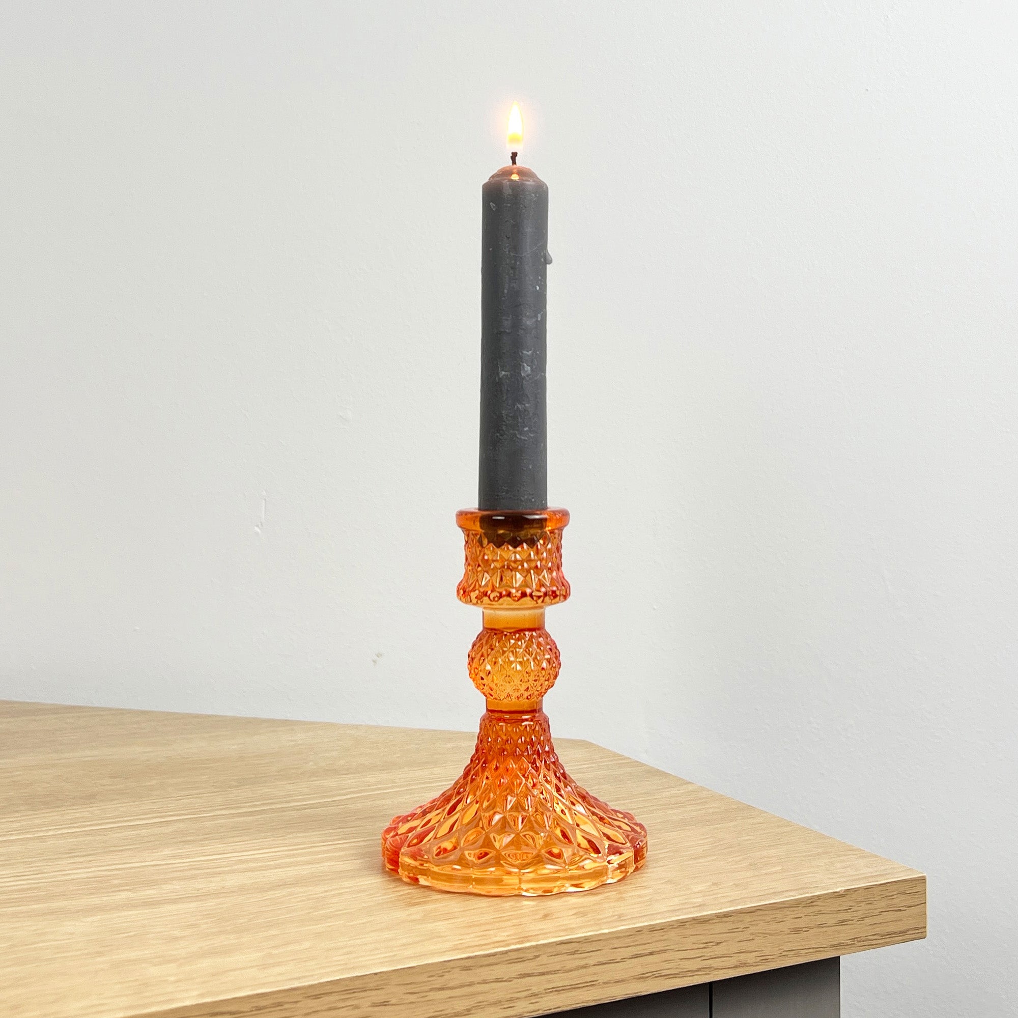10.5cm Pressed Glass Candlestick Holder - Vibrant Orange