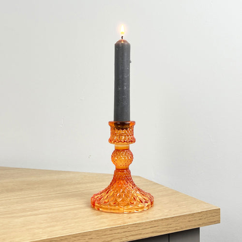 10.5cm Pressed Glass Candlestick Holder - Vibrant Orange