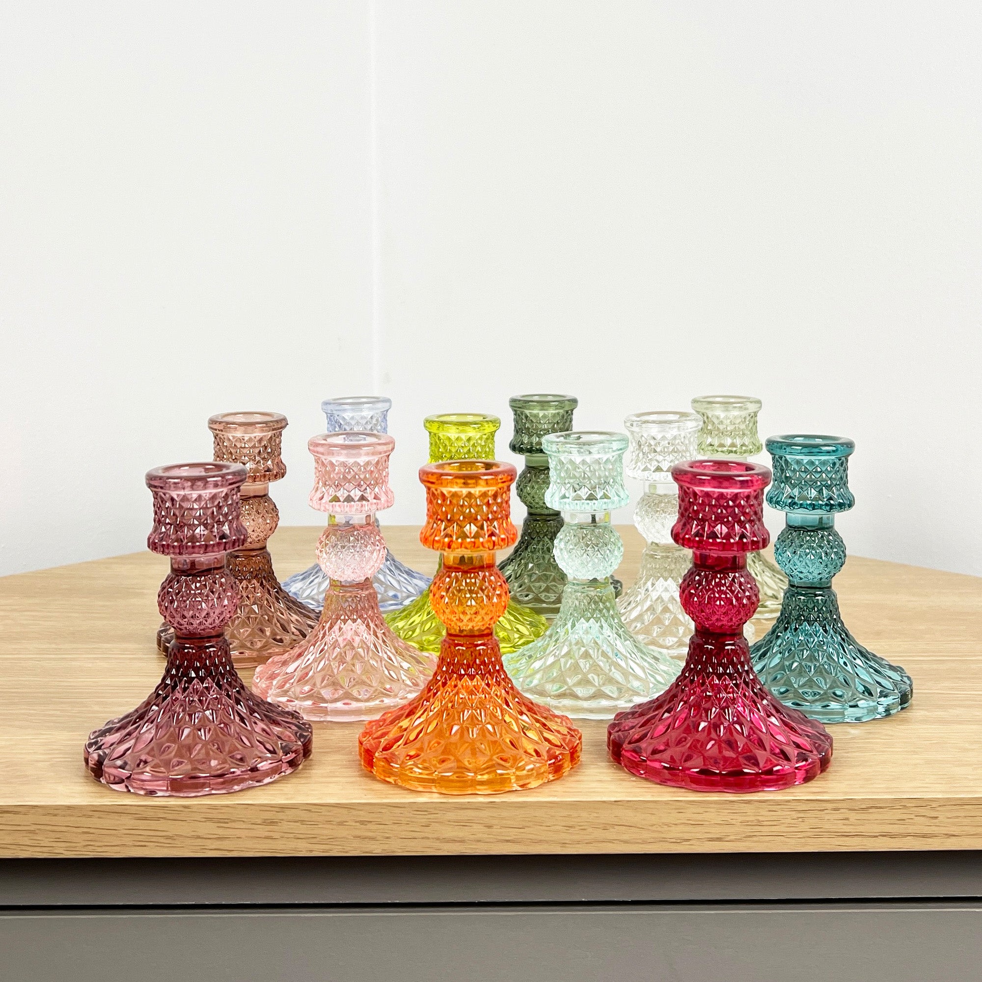 10.5cm Pressed Glass Candlestick Holder - Autumn Green