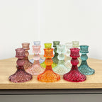 10.5cm Pressed Glass Candlestick Holder - Burgundy