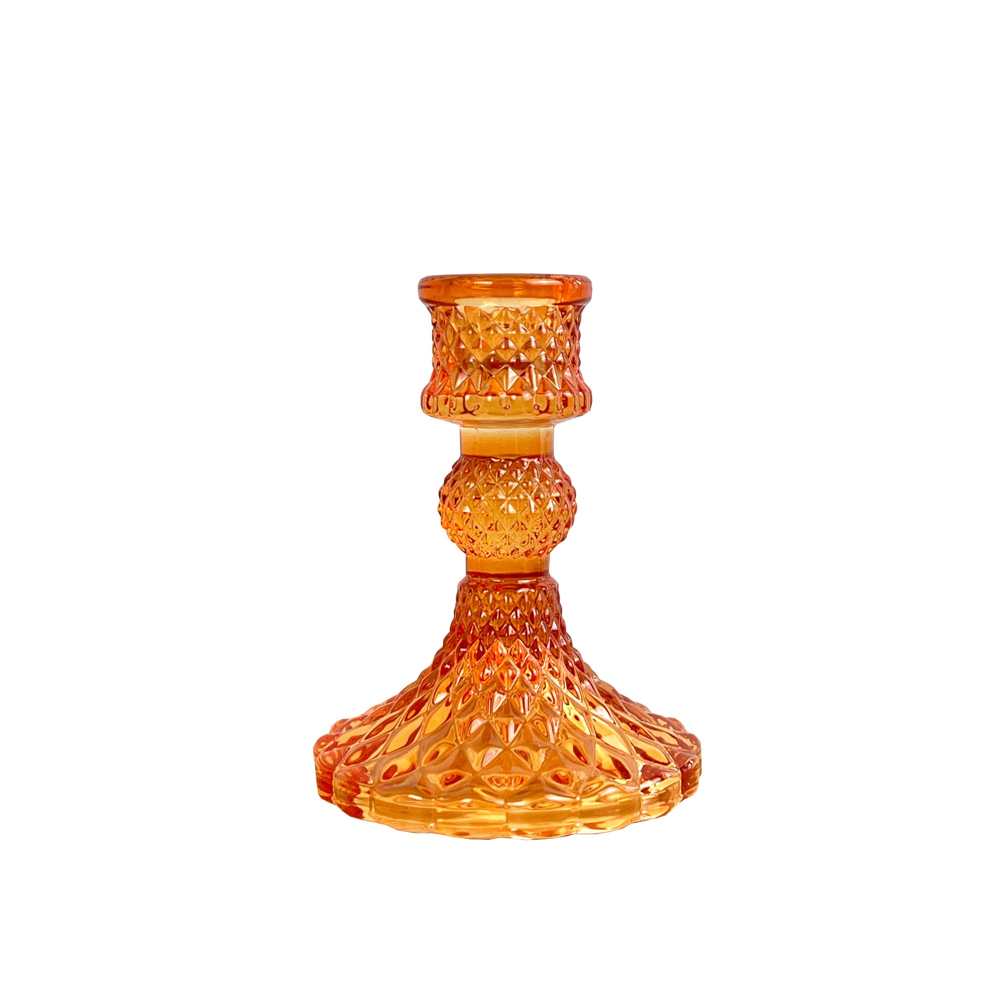 10.5cm Pressed Glass Candlestick Holder - Vibrant Orange