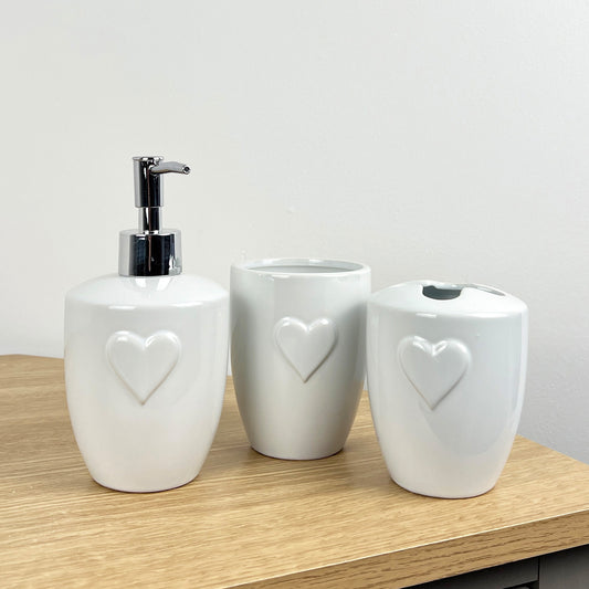 3 Piece Bathroom Sink Accessories Set – White Heart