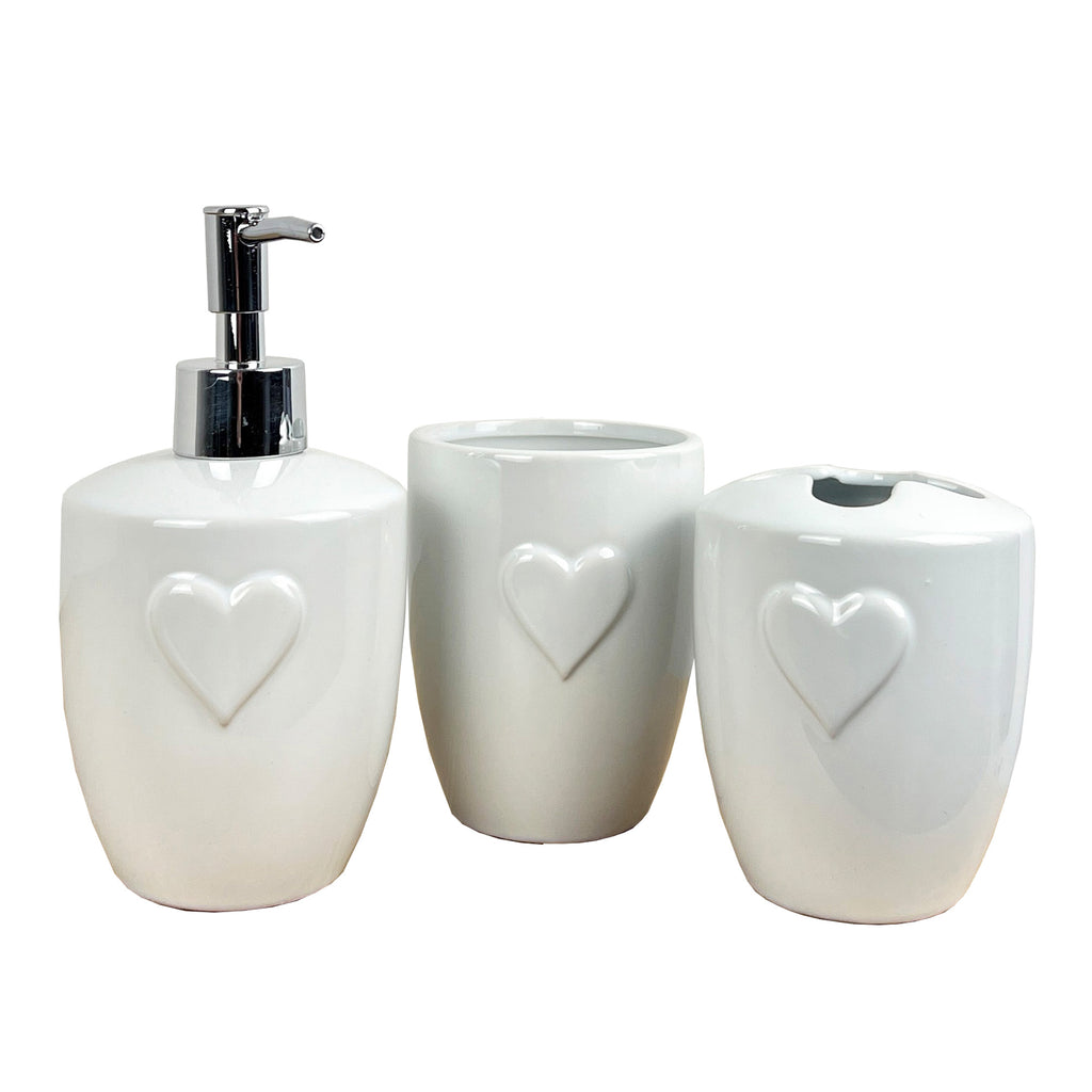 3 Piece Bathroom Sink Accessories Set – White Heart