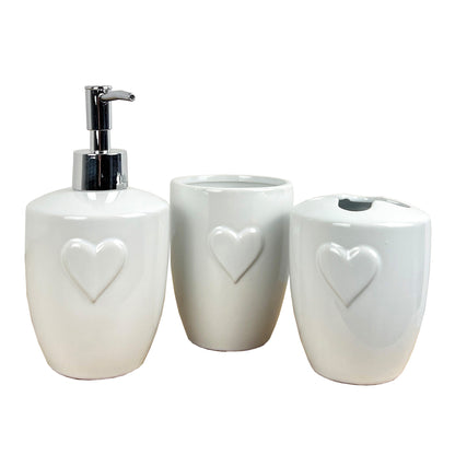 3 Piece Bathroom Sink Accessories Set – White Heart