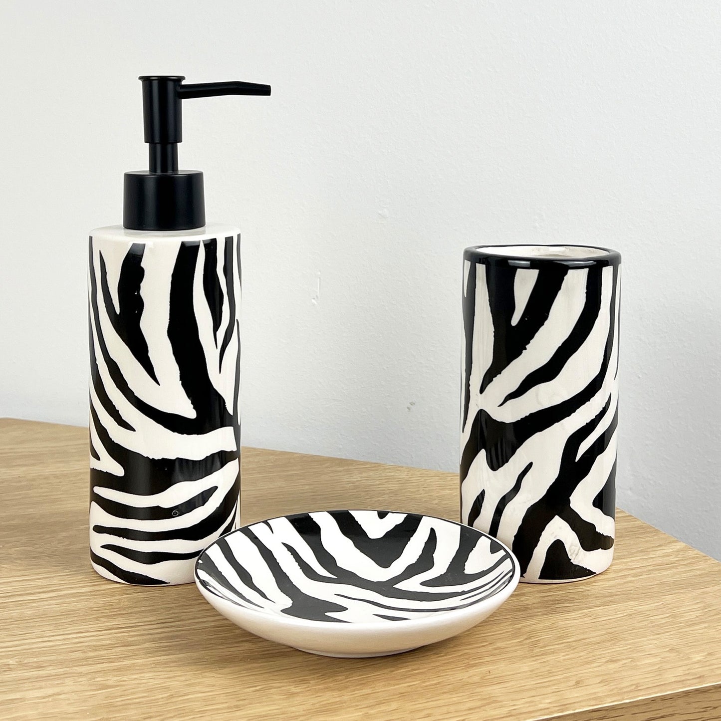 3 Piece Bathroom Sink Accessories Set – Zebra Pattern