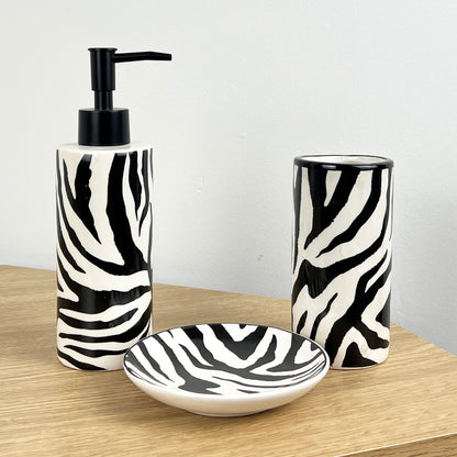 3 Piece Bathroom Sink Accessories Set – Zebra Pattern